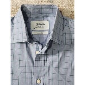 Charles Tyrwhitt Slim Fit Dress Shirt 14.5 37 Blue Green‎ Plaid Long Sleeve